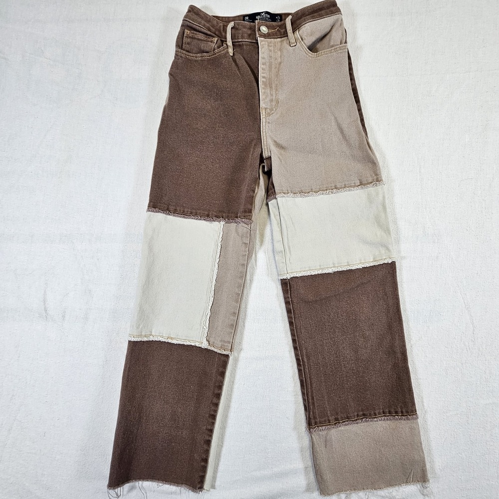 Hollister Jeans Woman Teen OR 24 31 Brown Patchwork Y2K Ultra High Rise Dad Jean